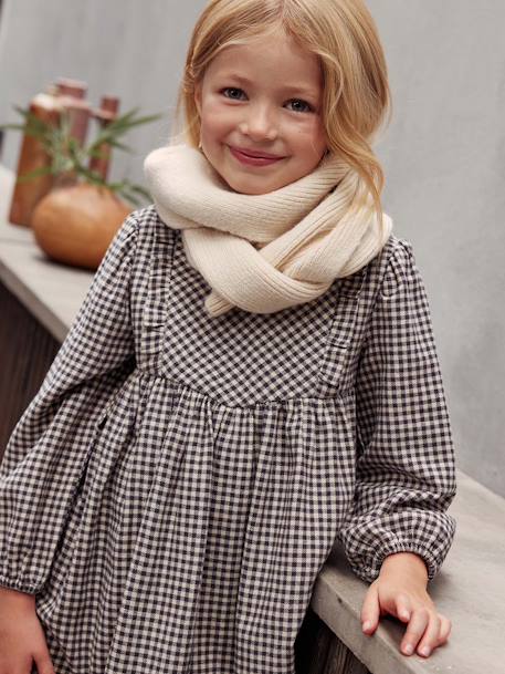 Ensemble fille en maille côtelée bonnet + écharpe + moufles/mitaines beige chiné+vieux rose - vertbaudet enfant 