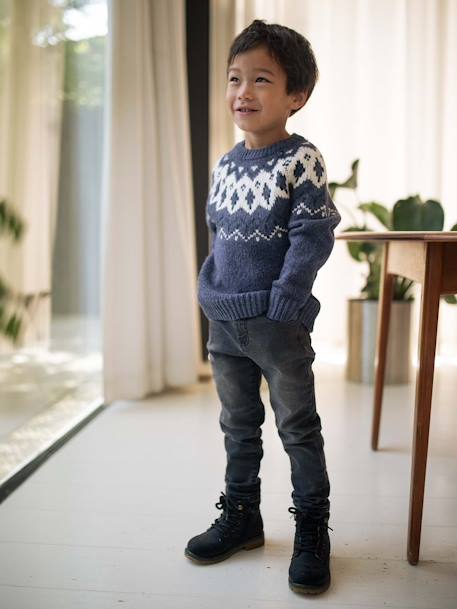 Pull jacquard garçon col rond bleu ardoise+vert - vertbaudet enfant 