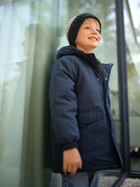 Hooded Parka Lined in Camouflage Print Sherpa, for Boys night blue - vertbaudet enfant 
