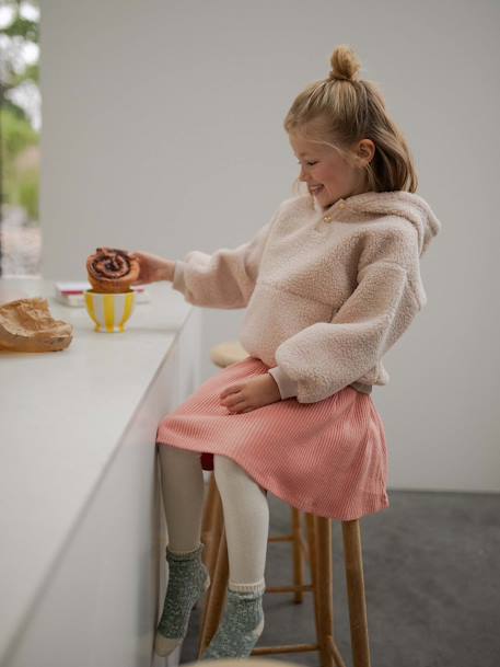 Sweat fille à capuche en sherpa écru+rose poudré - vertbaudet enfant 
