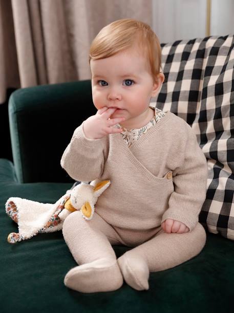 Footed Trousers in Cotton/Wool Knit marl beige+white - vertbaudet enfant 