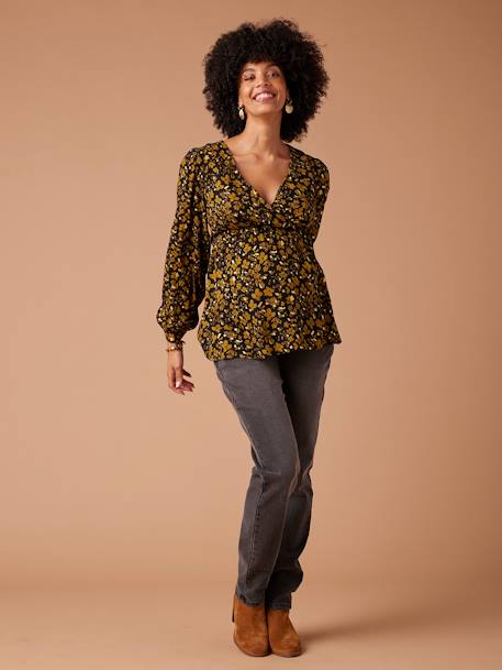 Floral Printed Blouse with Iridescent Details for Maternity, by ENVIE DE FRAISE anthracite - vertbaudet enfant 