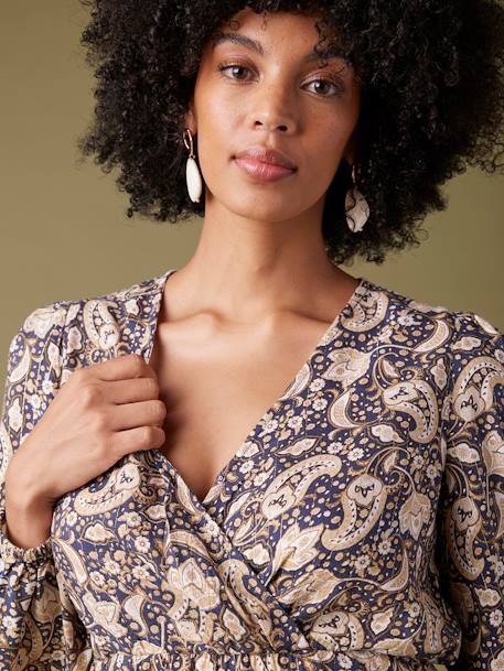Dress with Floral Print with Glittery Thread, for Maternity, ENVIE DE FRAISE navy blue - vertbaudet enfant 