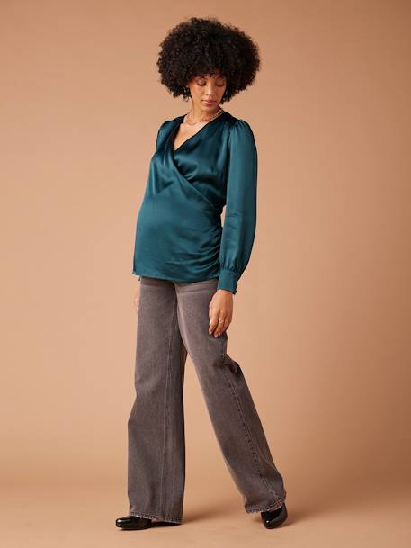 Sateen Blouse with Crossover Effect for Maternity, ENVIE DE FRAISE petrol blue - vertbaudet enfant 