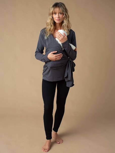 T-shirt peau à peau grossesse en coton bio manches longues gris - vertbaudet enfant 
