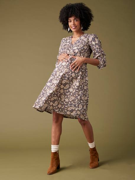 Robe de grossesse imprimée fleurs fil brillant marine - vertbaudet enfant 