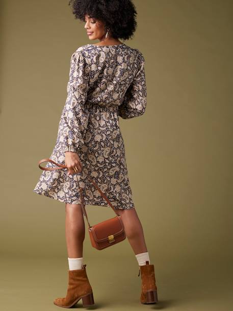 Dress with Floral Print with Glittery Thread, for Maternity, ENVIE DE FRAISE navy blue - vertbaudet enfant 