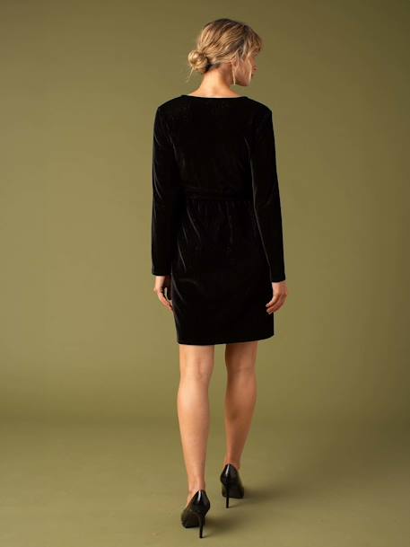 Crossover-Effect Dress in Velour for Maternity, ENVIE DE FRAISE black - vertbaudet enfant 