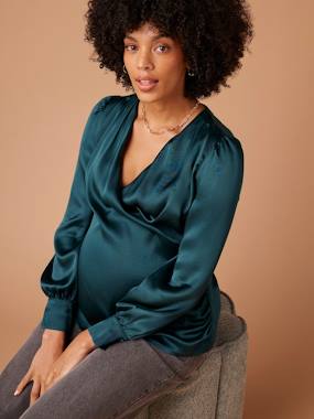 Vêtements de grossesse-Allaitement-Blouse cache-coeur de grossesse effet satiné