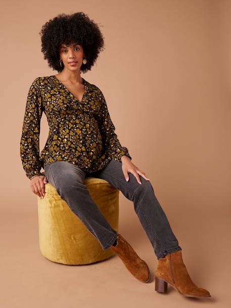 Floral Printed Blouse with Iridescent Details for Maternity, by ENVIE DE FRAISE anthracite - vertbaudet enfant 
