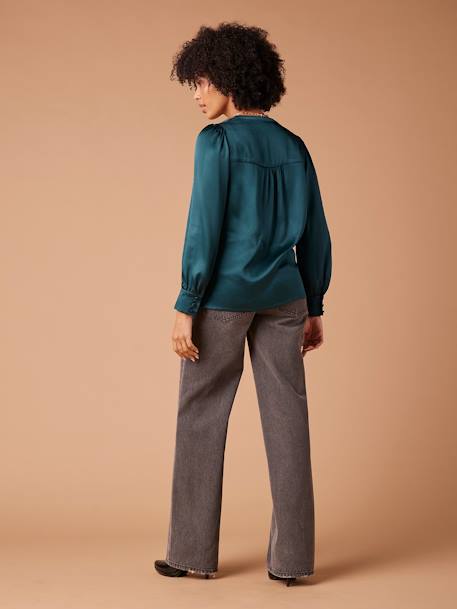 Sateen Blouse with Crossover Effect for Maternity, ENVIE DE FRAISE petrol blue - vertbaudet enfant 