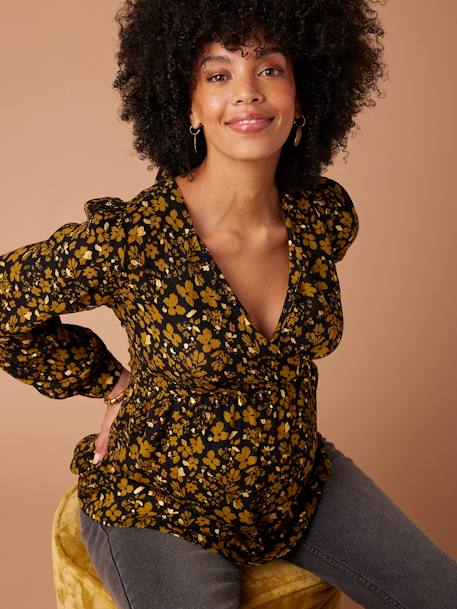 Blouse de grossesse imprimé fleurs détails irisés anthracite - vertbaudet enfant 