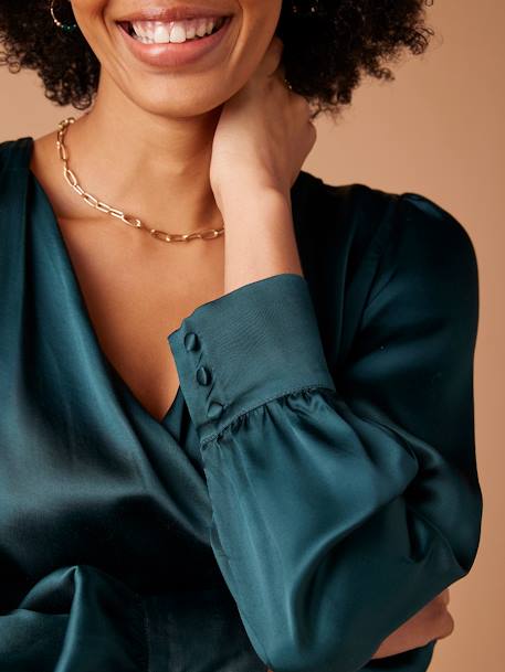 Blouse cache-coeur de grossesse effet satiné bleu pétrole - vertbaudet enfant 