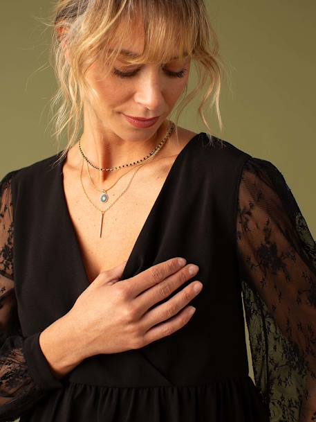 Blouse de grossesse en crêpe et dentelle noir - vertbaudet enfant 