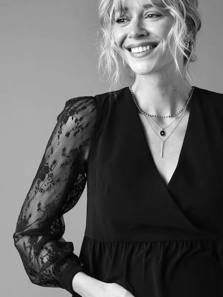 Blouse de grossesse en crêpe et dentelle noir - vertbaudet enfant 