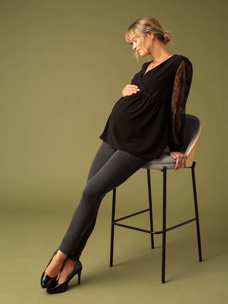 Blouse de grossesse en crêpe et dentelle noir - vertbaudet enfant 