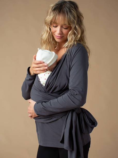 T-shirt peau à peau grossesse en coton bio manches longues gris - vertbaudet enfant 