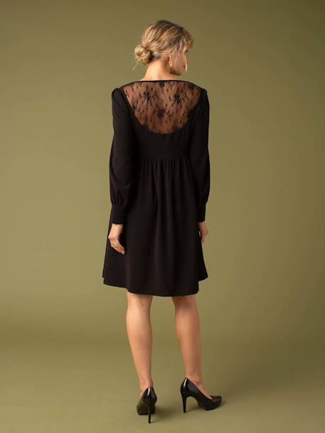 Robe de grossesse en crêpe dos en dentelle noir - vertbaudet enfant 