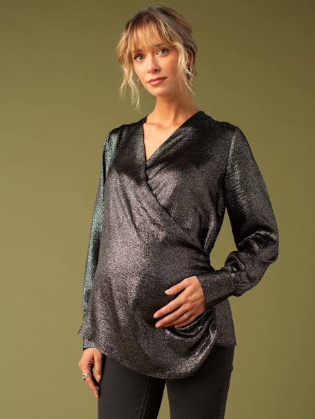 Crossover Blouse for Maternity, Iridescent Effect, ENVIE DE FRAISE black - vertbaudet enfant 