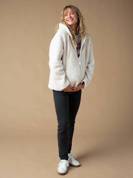 Sweat zippé en sherpa évolutif avec protège bébé écru - vertbaudet enfant 