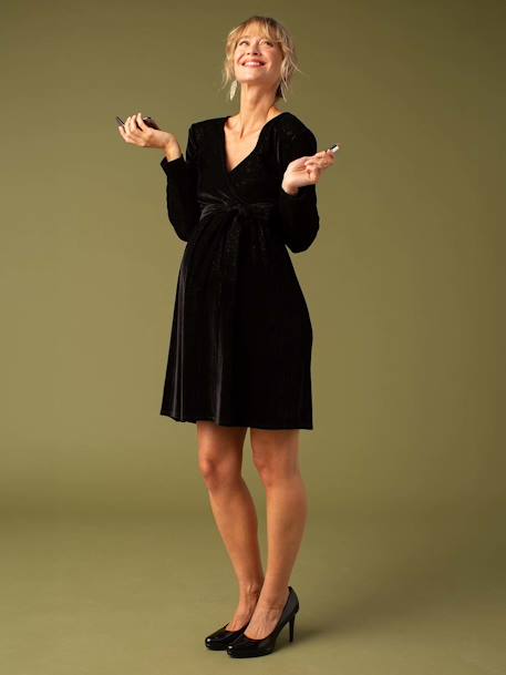 Crossover-Effect Dress in Velour for Maternity, ENVIE DE FRAISE black - vertbaudet enfant 