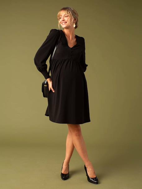 Robe de grossesse en crêpe dos en dentelle noir - vertbaudet enfant 