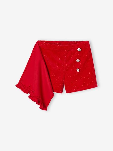 Jupe-short fille en velours effet portefeuille bleu canard+rouge+vert anglais+vieux rose - vertbaudet enfant 