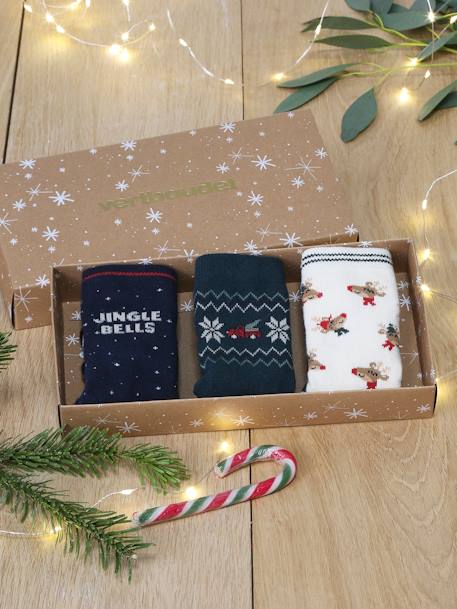 Pack of 3 Pairs of Christmas Socks for Boys fir green - vertbaudet enfant 