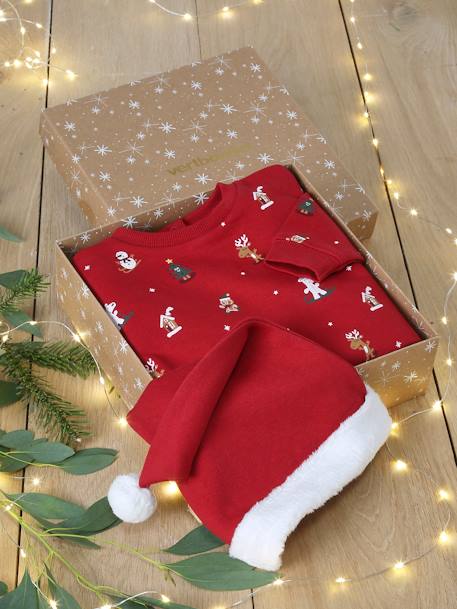 Christmas Gift Box with Sweatshirt + Beanie for Babies red - vertbaudet enfant 