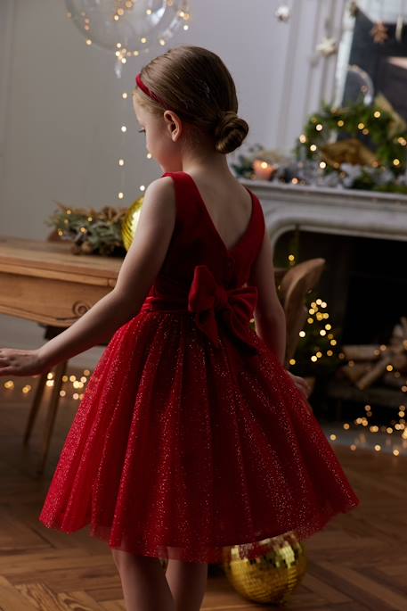 Robe Noël fille en velours et tulle brillant rouge+vert émeraude - vertbaudet enfant 