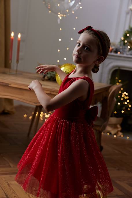 Robe Noël fille en velours et tulle brillant rouge+vert émeraude - vertbaudet enfant 