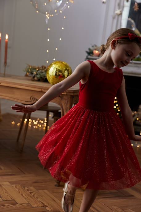 Robe Noël fille en velours et tulle brillant rouge+vert émeraude - vertbaudet enfant 