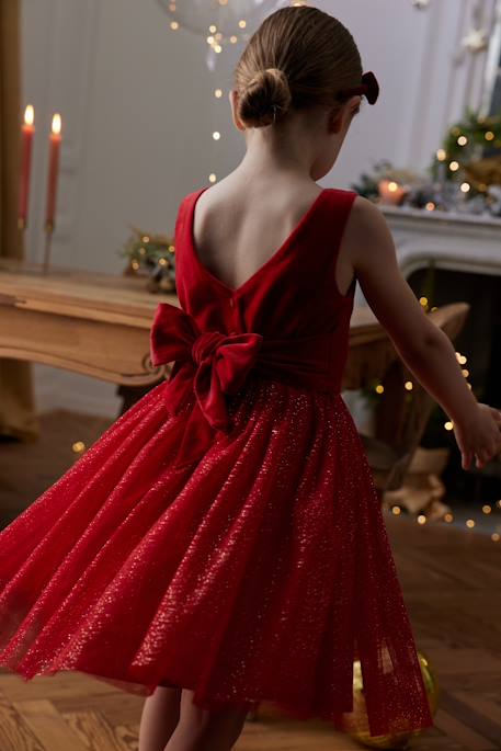 Robe Noël fille en velours et tulle brillant rouge+vert émeraude - vertbaudet enfant 
