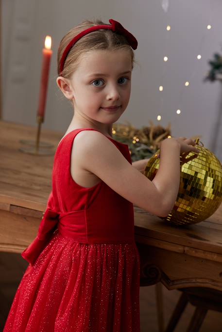 Robe Noël fille en velours et tulle brillant rouge+vert émeraude - vertbaudet enfant 