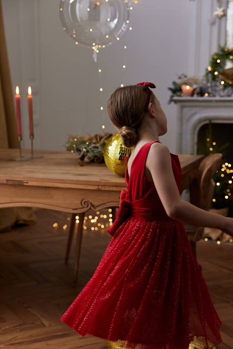 Robe Noël fille en velours et tulle brillant rouge+vert émeraude - vertbaudet enfant 