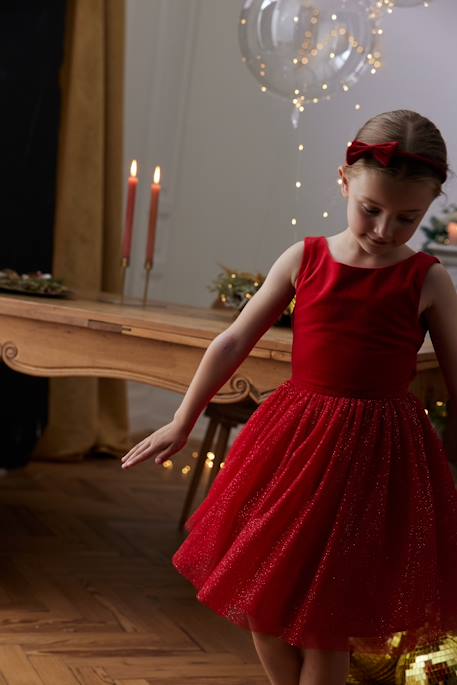 Robe Noël fille en velours et tulle brillant rouge+vert émeraude - vertbaudet enfant 