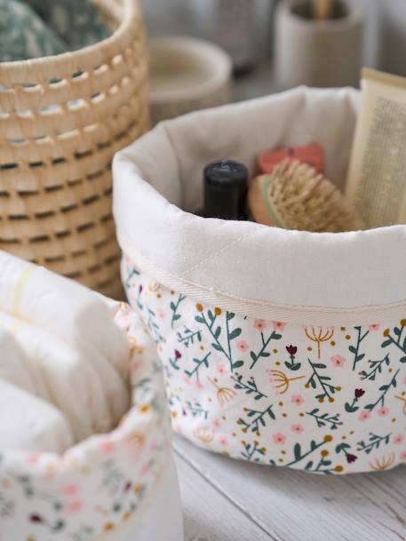 Set of 2 Reversible Baskets, Little Flowers White - vertbaudet enfant 