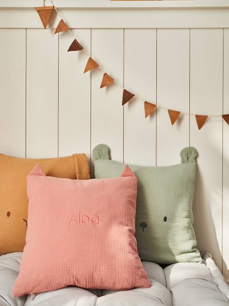 Cotton Gauze Animal Cushion cinnamon+rose+sage green - vertbaudet enfant 
