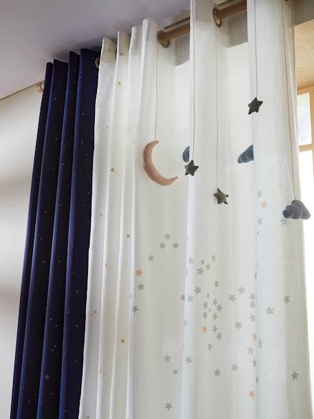 Semi-Sheer Curtain with Eyelets & Clouds & Stars Garland White - vertbaudet enfant 