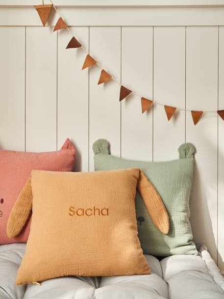 Cotton Gauze Animal Cushion cinnamon+rose+sage green - vertbaudet enfant 