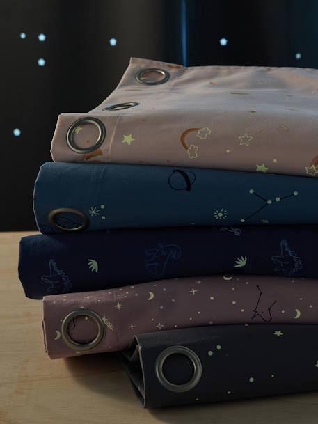 Rideau à oeillets occultant phosphorescent imprimé étoile gris - vertbaudet enfant 
