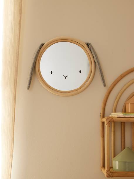 Miroir Lapin tissu et rotin gris chiné - vertbaudet enfant 