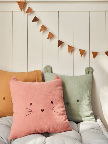 Cotton Gauze Animal Cushion cinnamon+rose+sage green - vertbaudet enfant 