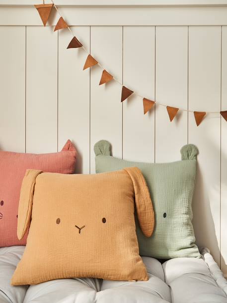 Cotton Gauze Animal Cushion cinnamon+rose+sage green - vertbaudet enfant 