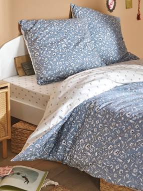 -Parure housse de couette + taie d'oreiller enfant INDIA BLUE, réversible avec coton recyclé