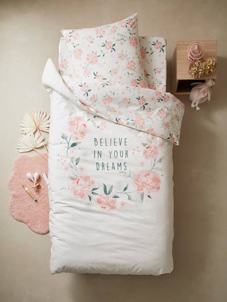 Drap-housse enfant EAU DE ROSE écru / rose - vertbaudet enfant 