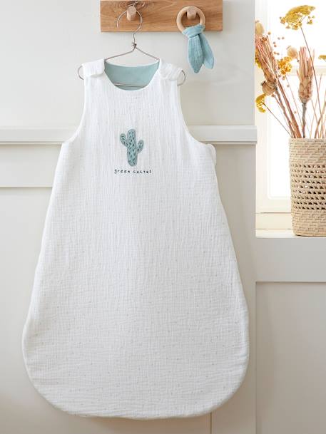 Summer Special Baby Sleep Bag in Organic Cotton* Gauze, Cactus WHITE LIGHT ALL OVER PRINTED - vertbaudet enfant 