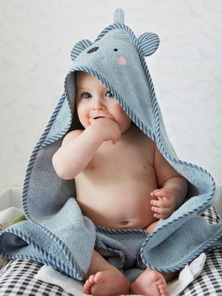 Cape de bain à capuche brodée animaux BLANC+bleu+rose - vertbaudet enfant 