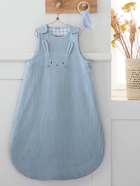 Summer Special Baby Sleep Bag in Organic* Cotton Gauze, Lovely Farm BLUE MEDIUM SOLID - vertbaudet enfant 