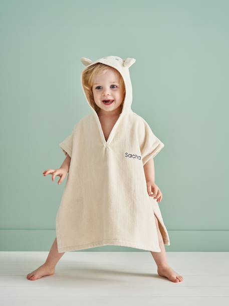 Poncho de bain bébé avec coton recyclé personnalisable Animal beige+ocre+olive+rose pâle - vertbaudet enfant 